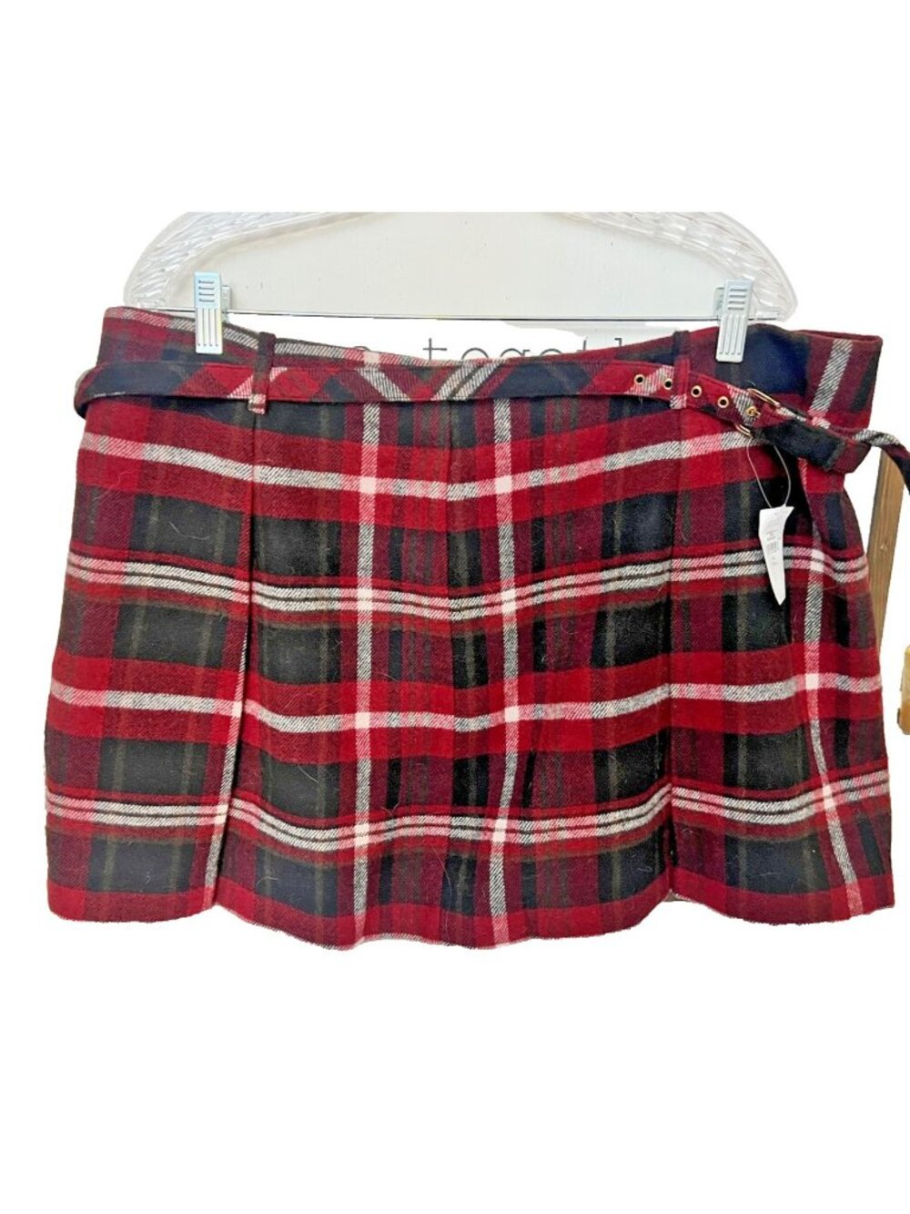 GAP Red Plaid Wool Blend Belted Mini Skirt XL Tall old Money Academia Preppy.  V